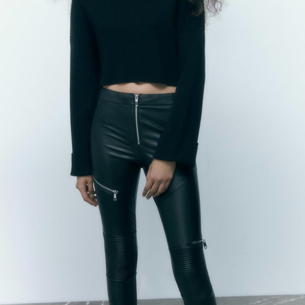 ZARA Women's Faux Leather Skinny Leggings(Black, US L/EUR L) - Picture 2 of 13